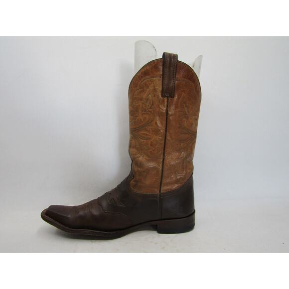Reyme Mens Size 9 D Two Tone Brown Leather Cowboy Inlay Stockman Snip Toe Boots main image 7